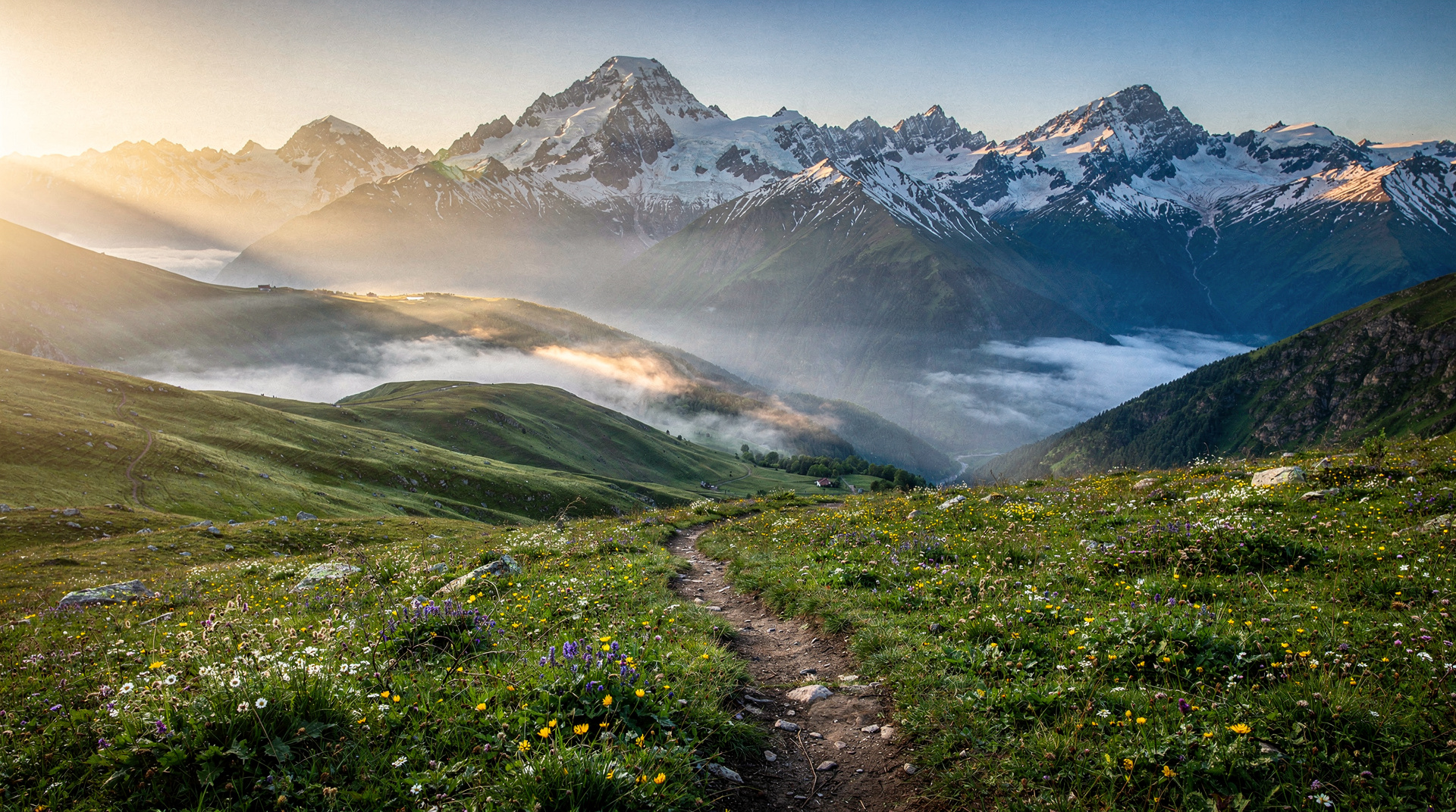Greater Caucasus mountains at sunrise, Georgia